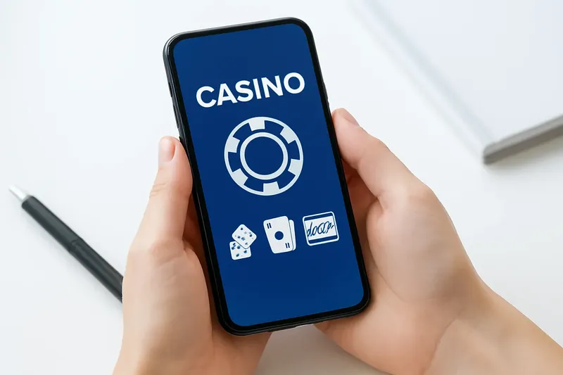 Hands holding phone with casino app above clean white desk