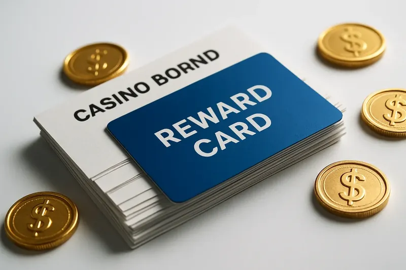 Stack of casino bonus vouchers and reward cards with gold coins