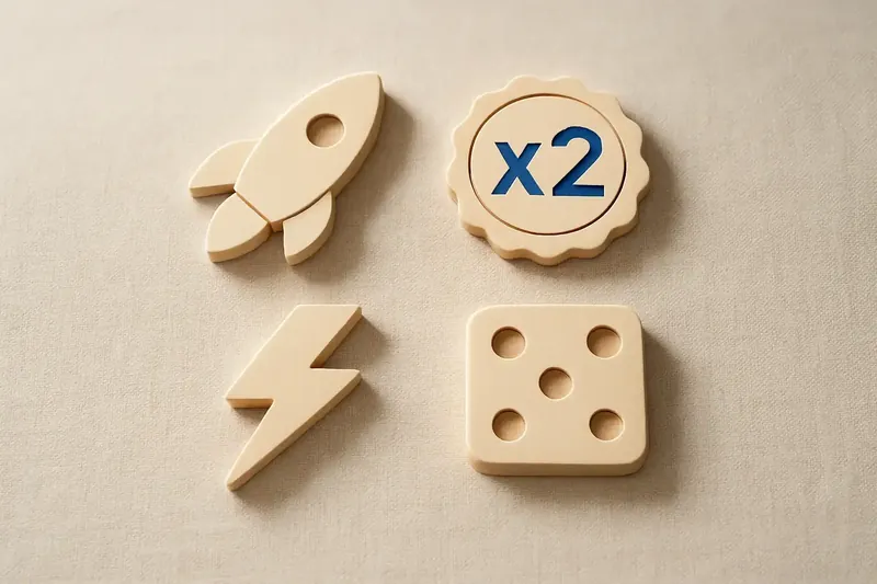 Grid of instant game symbols on cream linen background